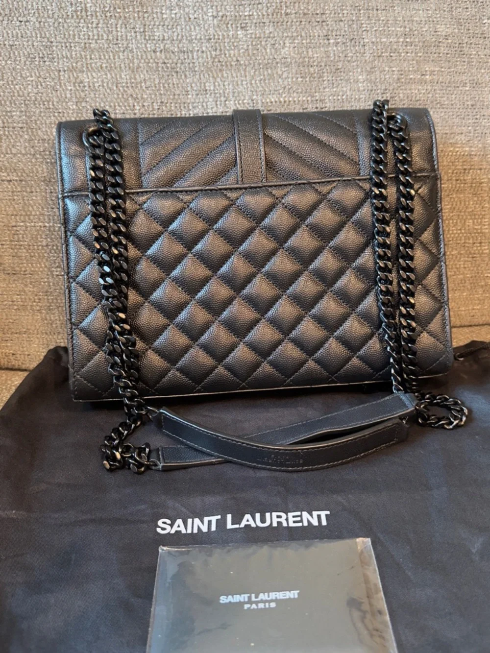 Saint Laurent YSL Medium Envelope Bag Black Matelassé Leather w/ Black Hardware - Picture 2 of 8